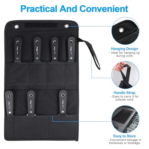 weiwei 7 PCS Metal Putty Knife Set Multi-sized Spackle Knife with Storage Bag Rustproof Putty Scraper Knives Drywall Tools for Wall Repair Wall Paint Spreading Drywall Spackle and Mud for Craftsman