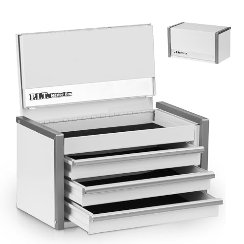P.I.T. Mini Tool Box 8.6 Inch, Portable 3 Drawer Steel Stackable Tool Box with Magnetic Tab Locking, White Micro Top Chest with Liner for Tools Storage and Organizers, Home DIY - color: White, size: 3-Drawer
