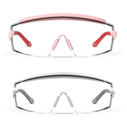 Anti Fog Safety Glasses Safety Goggles Over Glasses Protective Glasses with Anti Scratch Lenses Adjustable - color: 2 Pack (Pink + White)