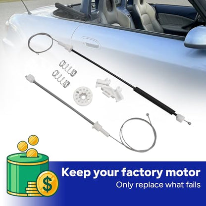 Window Regulator Repair Kit for 2000-2009 Honda S2000 Passenger Side, Fix Dropped Window Cable, Replace OEM 72210-S2A-G02, Easy Install Solution