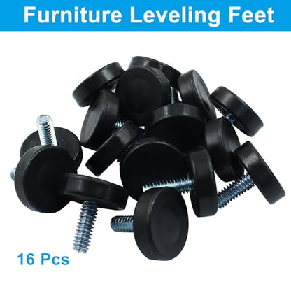 16 Pcs 1/4" Furniture Leveling Feet Adjustable Table Levelers Chair Glide Leveling Screw in Threaded for Patio Furniture Tables Chairs - size: 1/4"