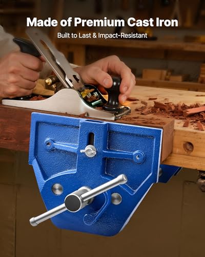 VEVOR Woodworking Vise, 9 Inch Jaw Width, Quick Release Wood Bench Vise, 10.2 Inch Max Jaw Opening, Heavy-duty Cast Iron Construction, Adjustable Front Stop, Workbench Vice, for Woodworking Drilling - size: 9inch