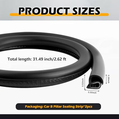 2PCS 2.62FT B Pillar Sealing Strip,Upgraded Rubber Car Door Seal Strip B Pillar with U-Shaped Fixing Steel Strips,Dust-Proof & Noise-Reducing Car Door Weather Stripping