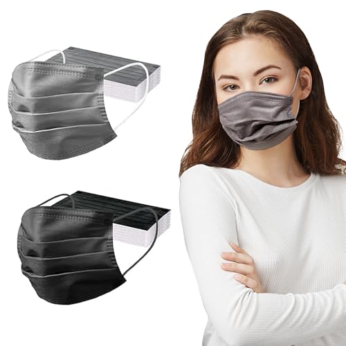 CBC Crown 3-Ply Disposable Protective Face Masks Earloop, Dust Filter Mouth Cover Black, Blue for Adult Men & Women - color: 50 Pc - Black & Gray