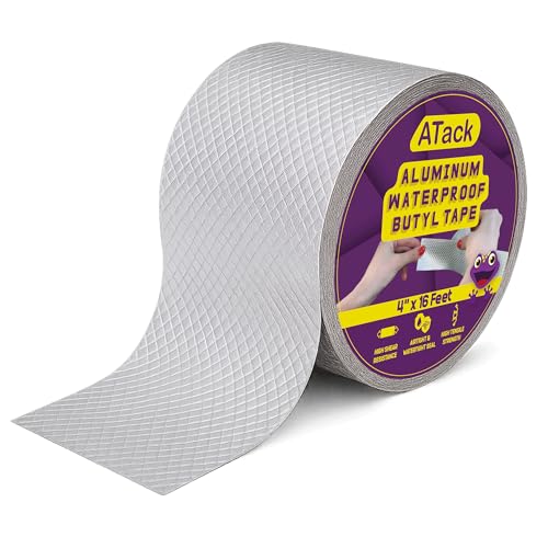 ATack Aluminum Butyl Tape Waterproof Sealing Tape 4 Inch x 16 Feet Roof Sealant for Roof and Gutter Patch, RV Repair, Metal Flashing, HVAC, Window, Pipe Sealing, Super Waterproof Thick Butyl Rubber - size: 4 Inches x 16 Feet