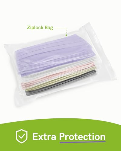 FriCARE Disposable Face Masks, 3-Ply ASTM Level 3 Medical Grade, FSA/HSA Eligible, Breathable & Comfortable for Allergy/Sun Protection, 50 Pack Lavender Mousse - color: Lavender Mousse