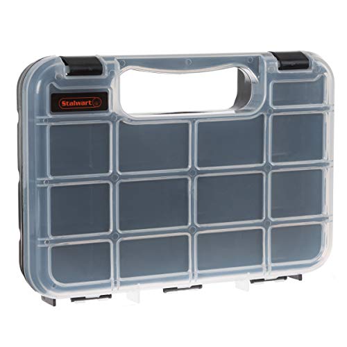 Hardware Organizer Box with Dividers - 14 Compartment Small Parts Organizer Portable Tool Box Organizer with Secure Latches - Plastic Screw Organizer Box for Nuts, Beads, Jewelry or Tackle by Stalwart - size: 14 Bin