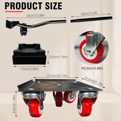 Furniture Dolly,4.1" Carbon Steel Panel Heavy Duty Dolly,with 5 360°Rotatable Rubber Universal Wheels,Non-Slip Sliders & Lifter,2000Lbs Load Capacity, Furniture Lifter for Sofa, Piano, Appliances - size: 4.1x4.1 IN