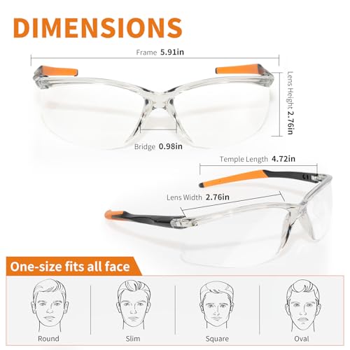 2 Pack VICOGARD Premium Clear Safety Glasses for Men and Women with Anti-Fog and Scratch Resistant Wrap Around Lenses— ANSI Z87 Certified Protective Eyewear with 100% UV Shielding and Anti-Slip Tip
