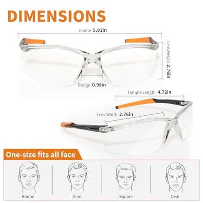 2 Pack VICOGARD Premium Clear Safety Glasses for Men and Women with Anti-Fog and Scratch Resistant Wrap Around Lenses— ANSI Z87 Certified Protective Eyewear with 100% UV Shielding and Anti-Slip Tip