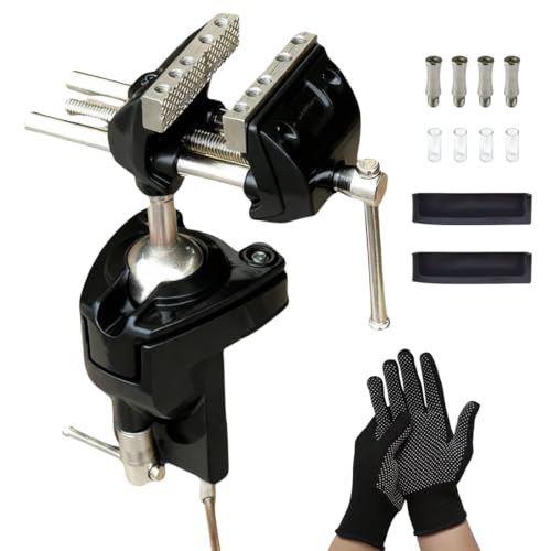 SYLPHID Bench Vise 3 Inch Heavy Duty, 360° Swivel Base & Clamp-On Workbench Vise, Cast Steel Multi-Purpose Table Vice for Woodworking, Metalworking, Drilling, Sawing, DIY Projects - color: Black