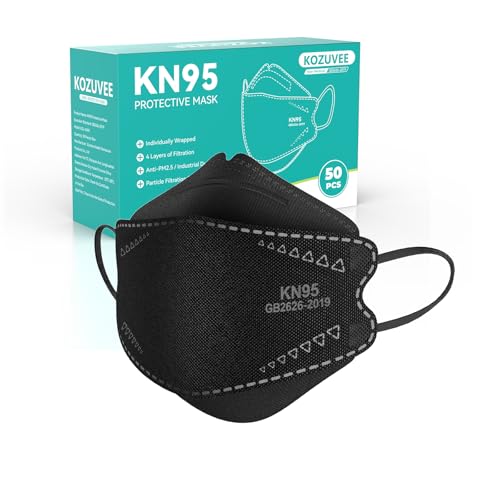 KN95 Face Masks Black for Adults, Individually Wrapped, Breathable Disposable KN95 Mask with Elastic Ear Loop - color: Black 50 Pack