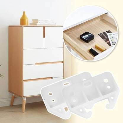 4 Pack White Drawer Rail Brackets Plastic Drawer Slides Guides with 12 Screws Dresser Drawer Slides Drawer Replacement Furniture Parts for Hutches, Drawer Systems and Dressers