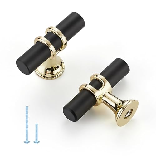 HOME EDIT Matte Black and Brushed Brass Cabinet Knobs Handles, Single Hole Modern T-Bar Drawer Pulls, Decorative Hardware for Cabinets, Dressers, and Drawers, 10 Pack - color: Brushed Brass and Matte Black, size: Single Hole