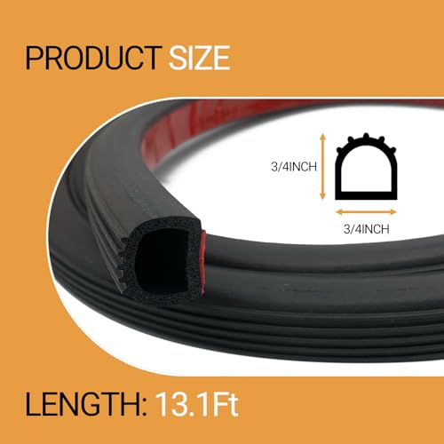 D Shape Rubber Seal Strip, 3/4" Self-Adhesive EPDM Rubber Weather Stripping Gasket for Automotive, Boat, RV Slide Out Seal, Marine, Garage Doors/Window and More, 13.1Ft - size: (3/4Inch ; 3/4Inch) 13Feet