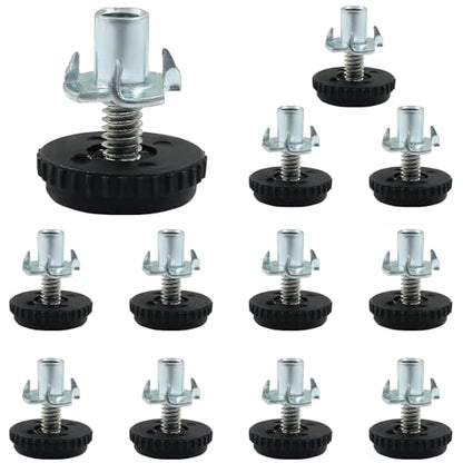 12 Pack Adjustable Furniture Levelers, 1/4-20 Threaded Screw in Furniture Leveling Feet Glides with T-Nuts for Cabinet Table Chair Patio Furniture Legs - size: 12 Pack