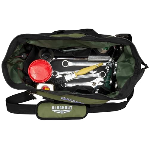 Blackout XP Tool Bag, Multi-pocket Tool Organizer with Adjustable Shoulder Strap, Green and Black