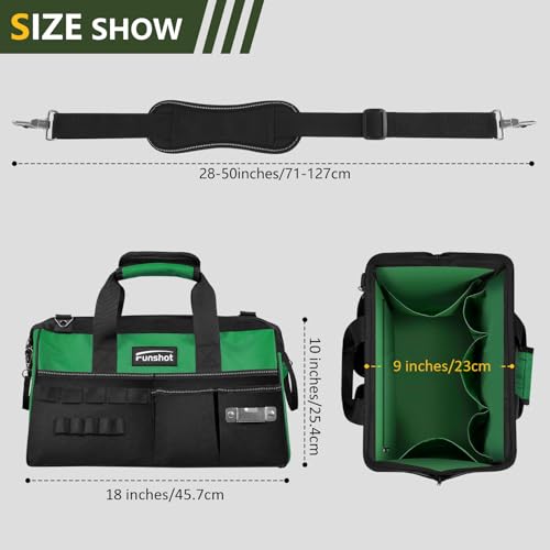 Tool Bag,Gifts for Men Dad Husband Him Christmas 18 Inch Heavy Duty Tool Bags With Wide Mouth and Adjustable Shoulder Strap Ideal for DIY Enthusiasts,Home Repairs,Craftsmen and Electricians - size: 18"L x 9"W x 10"H
