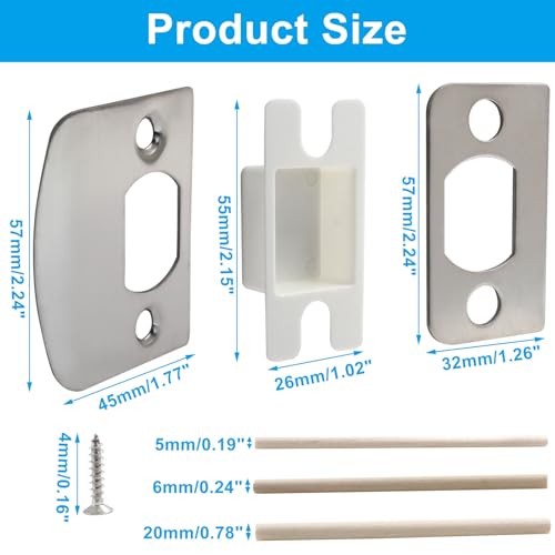 2Sets Door Lock Strike Plate Stainless Steel Door Lock Latch Restorer with Spacer Shim Box and Screws Door Strike Plate Replacement Repair Kits for Home Office Door Frame Repair,Satin Nickel