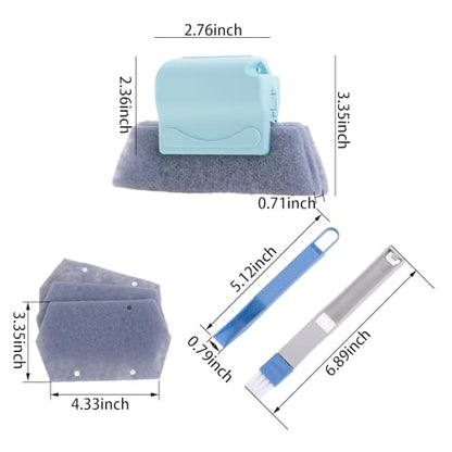 Magic Window Track Cleaning Tools Set, Window Sill Track Cleaner Tools, Clean Scraper, 3Pcs Cleaning Brush and 6Pcs Replacement Cloth, 2Pcs Clean Brush