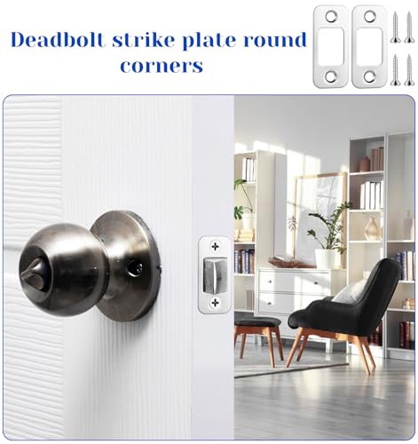 2 Pack Door Lock Plate, 1" x 2 1/4" Strike Plates for Exterior Doors, Heavy Duty Metal Door Backplate for Deadbolt & Latch, Easy Install