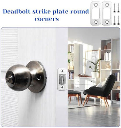 2 Pack Door Lock Plate, 1" x 2 1/4" Strike Plates for Exterior Doors, Heavy Duty Metal Door Backplate for Deadbolt & Latch, Easy Install