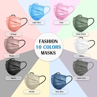 Disposable Face Mask For Adults - Travel Essentials, 100 Pack Individually Wrapped, 4 Ply Protection,Safety Masks Disposable - color: Colorful