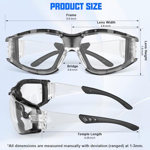 OXG Safety Glasses for Men, ANSI Z87.1 Anti-Fog Impact Resistant Protective Eyewear, Foam Gasket, UV400 Protection - color: 6-clear-black