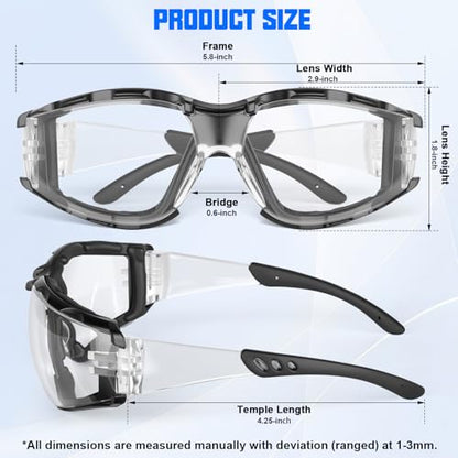 OXG Safety Glasses for Men, ANSI Z87.1 Anti-Fog Impact Resistant Protective Eyewear, Foam Gasket, UV400 Protection - color: 6-clear-black