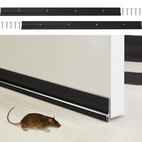 Gisafai 2 Pcs 48 Inches Metal Door Draft Stopper, Door Sweep, Mouse Stopper, Mice Seal Strip, Aluminum, Noise Blocker, Keep Rodents and Pests Out, Enhanced Weather Sealing, Easy to Install, Black - color: Black, size: 48 Inch