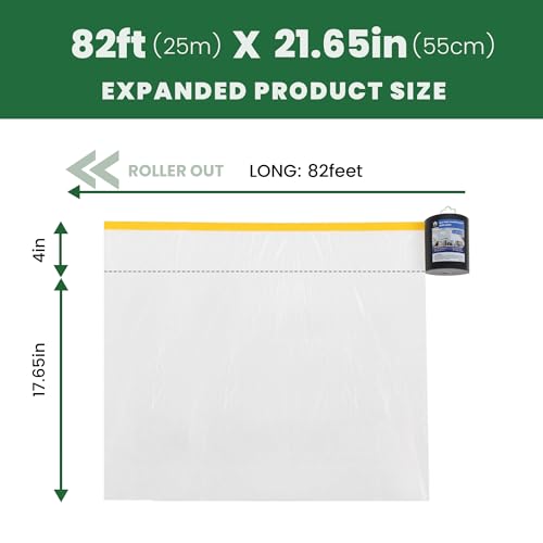 Voomey Pre-Taped Masking Film with Dispenser, Painters Tape with Plastic Attached, Automotive Painters Tape and Drape for Appliances, Furniture, Wood Surfaces & DIY Projects - 1ft x 82ft - size: 550mm*25m, style: Dispenser System