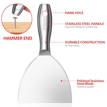 4 Pack Putty Knife Scraper,1.5",3",4",6" One Piece Premium Polished All-Stainless Steel Scraper Tool for Spreading Drywall Spackle & Mud, Taping, Scraping Paint