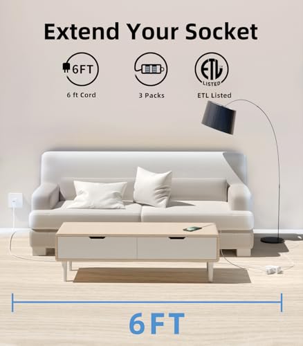 TiFFCOFiO Indoor Extension Cord, 2 Prong 6 Feet Extension Cord, 3 Polarized Outlets with Safety Slide Windows,13A/1625W, 16 AWG, 2 Packs - size: 2 Packs