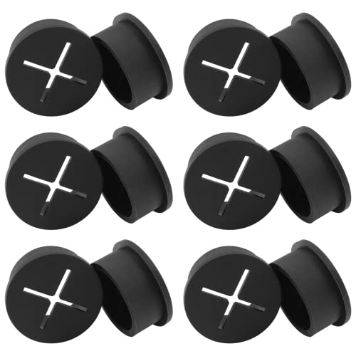 12pcs 1 Inch Cable Grommet, Flexible Desk Grommet, Cable Cord Hole Plug Wire Hole Cover for Desk, Table, Wire Pass Through (Black) - color: Black, size: 1 Inch