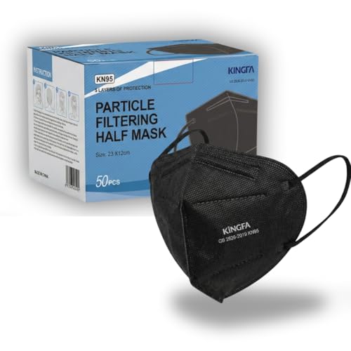 Kingfa KN95 Face Masks 50 Pack, GB2626-2019 Certified 5-Layer, 95% Filtration, Adjustable Nose Clip - color: Black