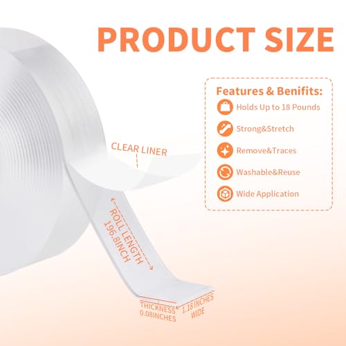 Oversized Double-Sided Tape Heavy Nano Tape, Heavy Double-Sided Wall Tape, Strong Wall Tape, Transparent Tape for pasting Carpet Posters and Photo Wall Decoration(16.4 Feet) - size: 16.4 Feet