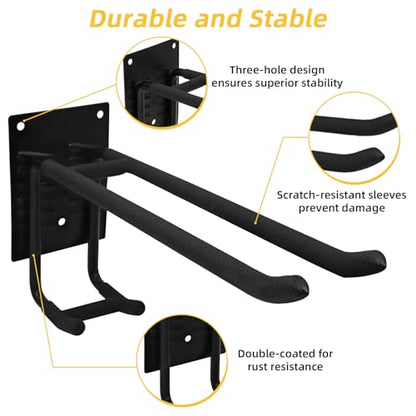 2 Pack Garage Hooks Heavy Duty Steel Garage Storage Hooks Two-Tire Wall Hooks for Organizing Tools Ladders Tires Bikes Garden