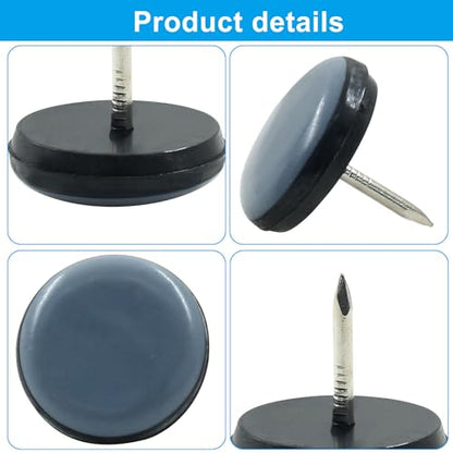 Bivethoi 7/8" Nail on Furniture Sliders (24 Pack) - Heavy Duty PTFE Chair Leg Slider Glide Wooden Furniture Movers - Easy & Safe Floor Protector, Grey - size: 7/8 inch, Round