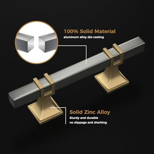 Haliwu 6 Pack 5 Inch Brushed Nickel and Gold Cabinet Pulls Silver Drawer Handles Square 2 Tone Hardware for Kitchen Cupboard - color: Brushed Nickel and Matte Gold, size: 128mm(5 inch)