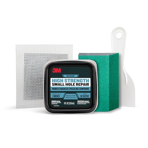 3M High Strength Small Hole Repair Kit, Inlcudes Spackling Compound, Putty Knife, Sanding Sponge, and Self-Adhesive Patch, For Hole Repairs Up To 3" in Diameter, Easy Wall Repair (SHR-SIOCKIT) - size: 4 Piece Set