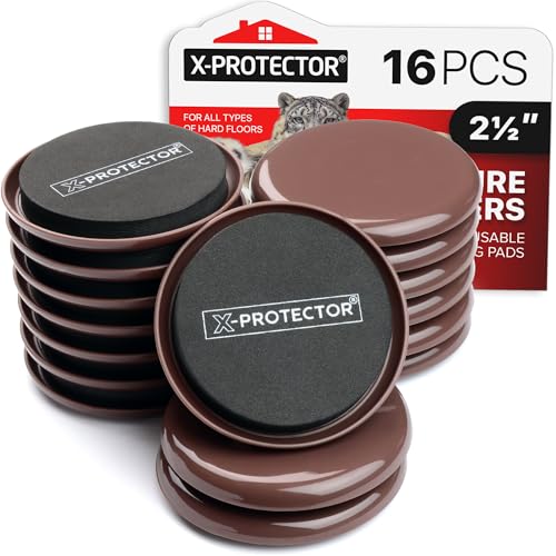 Furniture Sliders for Carpet X-PROTECTOR - 16 PCS Moving Pads 2 1/2" - Sliders for Furniture. Move Your Furniture Easily with Reusable Furniture Moving Sliders for Carpets! - size: 16 Pcs 2.5"