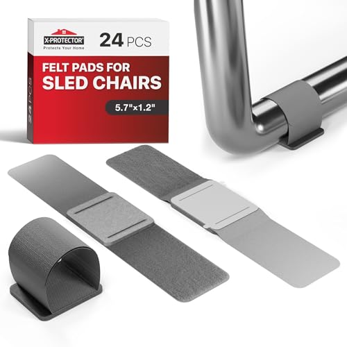 X-Protector Sled Base Chair Floor Protector - 24 PCS Chair Floor Protectors for Hardwood for Rail Feet - Floor Protectors for Chairs with Tubular Legs - Grey Wrap Felt Chair Glides! - size: Large - 5.7" x 1.2" (Grey)
