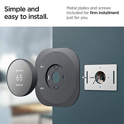 Spigen Wall Plate Designed for Google Nest Thermostat Wall Plate (Included Metal Plate and 4 Screws) - Charcoal Gray - color: Charcoal Gray