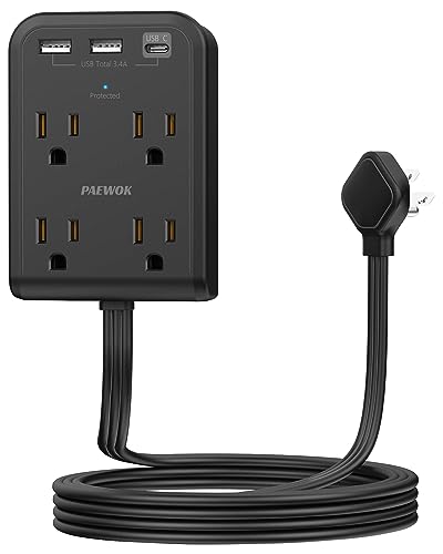 Flat Electrical Outlet Extender with USB C Ports, 4 Outlet 3 USB Wall Plug, 6 ft Ultra Thin Extension Cord, Flat Plug Power Strip Surge Protector for Home, Office. Black - color: Black, size: 6 FT