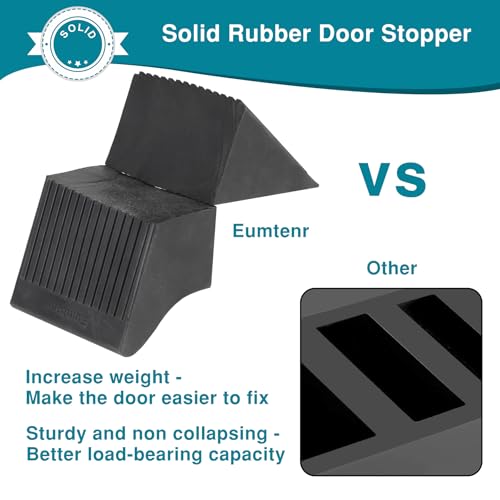 Rubber Door Stoppers for Bottom of Door, Large Solid Heavy Duty Door Stop Wedge, Big Black Strong Tall Doorstopper, Non-Slip Doorstops Wall Protector for Home Office School Commercial, 1 Pack
