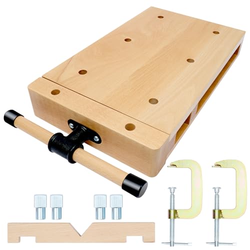 Woodworking Bench Vise - Portable Hard Wood Vise with 4 Bench Dogs, 2 Clips & G-Type Fixing Clips, Desktop Workbench Vise Kit for Workbench Top, Garage, Home & Woodworking Studios