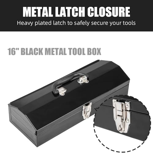 2PC Portable Tool Box, Metal Tool Box, 4 Non-Slip Foot Pads, Ideal for Trailer, Mechanic, DIY-ers, Car Toolbox, Workshops, Garages, Repair Shops,Black - size: 2P-16in-Black