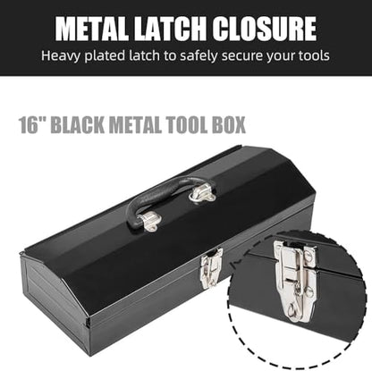2PC Portable Tool Box, Metal Tool Box, 4 Non-Slip Foot Pads, Ideal for Trailer, Mechanic, DIY-ers, Car Toolbox, Workshops, Garages, Repair Shops,Black - size: 2P-16in-Black