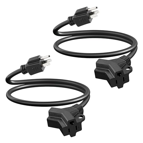SURAIELEC Short Extension Cord 1 to 2 Splitter, 16/3C Heavy Duty 3 Prong Indoor Power Cord, SJTW Waterproof, Ideal for Laptops Coffee Makers Office, Living Room and Kitchen, ETL Listed, 2 Pack