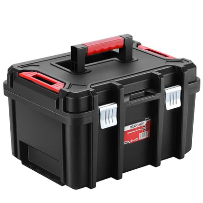 MAXPOWER 16 inch Plastic Tool Box, Black Deep Toolbox with Metal Latches and Removable Tray, Pack of 1 - style: 16" black